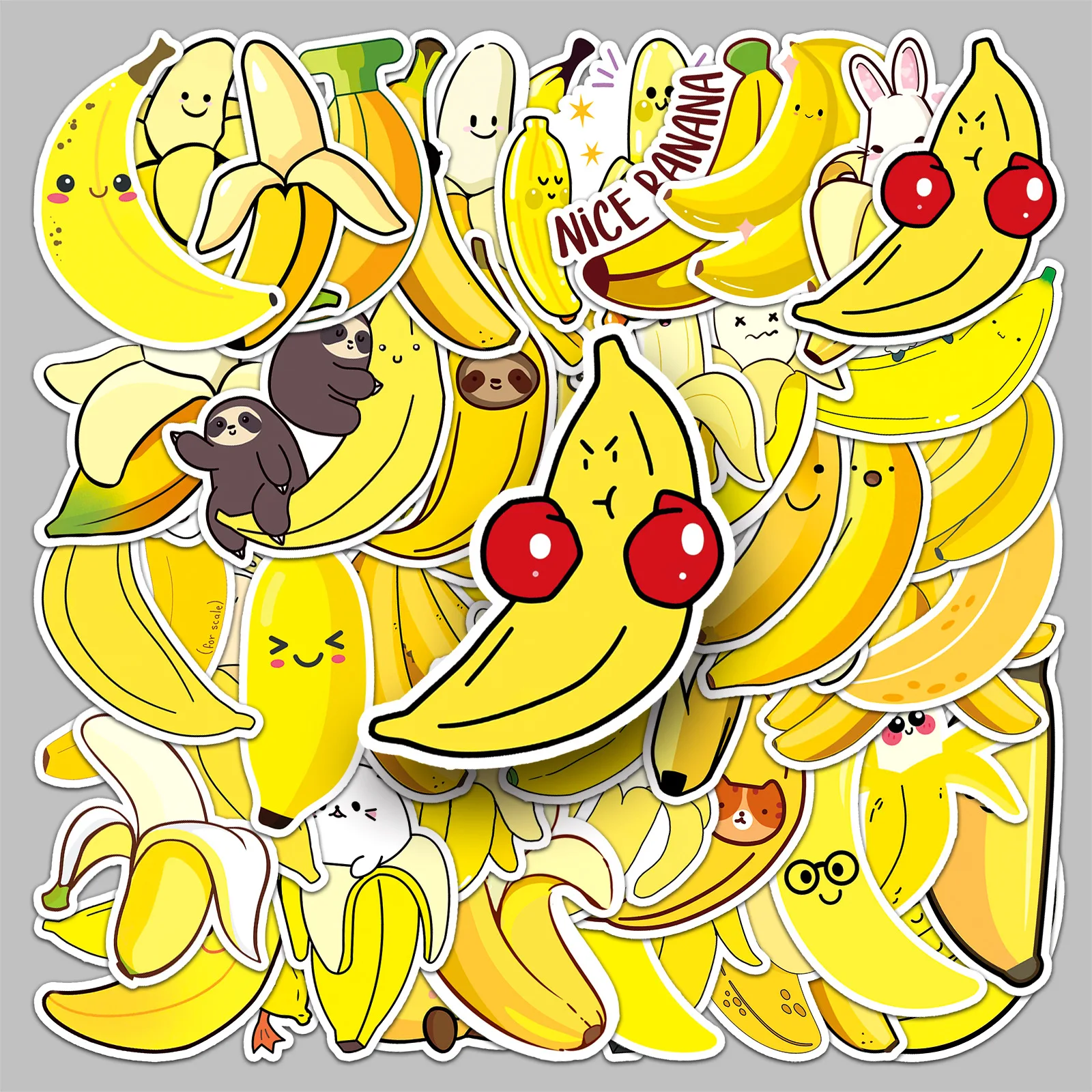 

50Pcs Cute Banana Fruit Stickers, Cartoon Graffiti Decals, Waterproof Stickers for Journal Scrapbooking Kpop Photocard DIY Decor