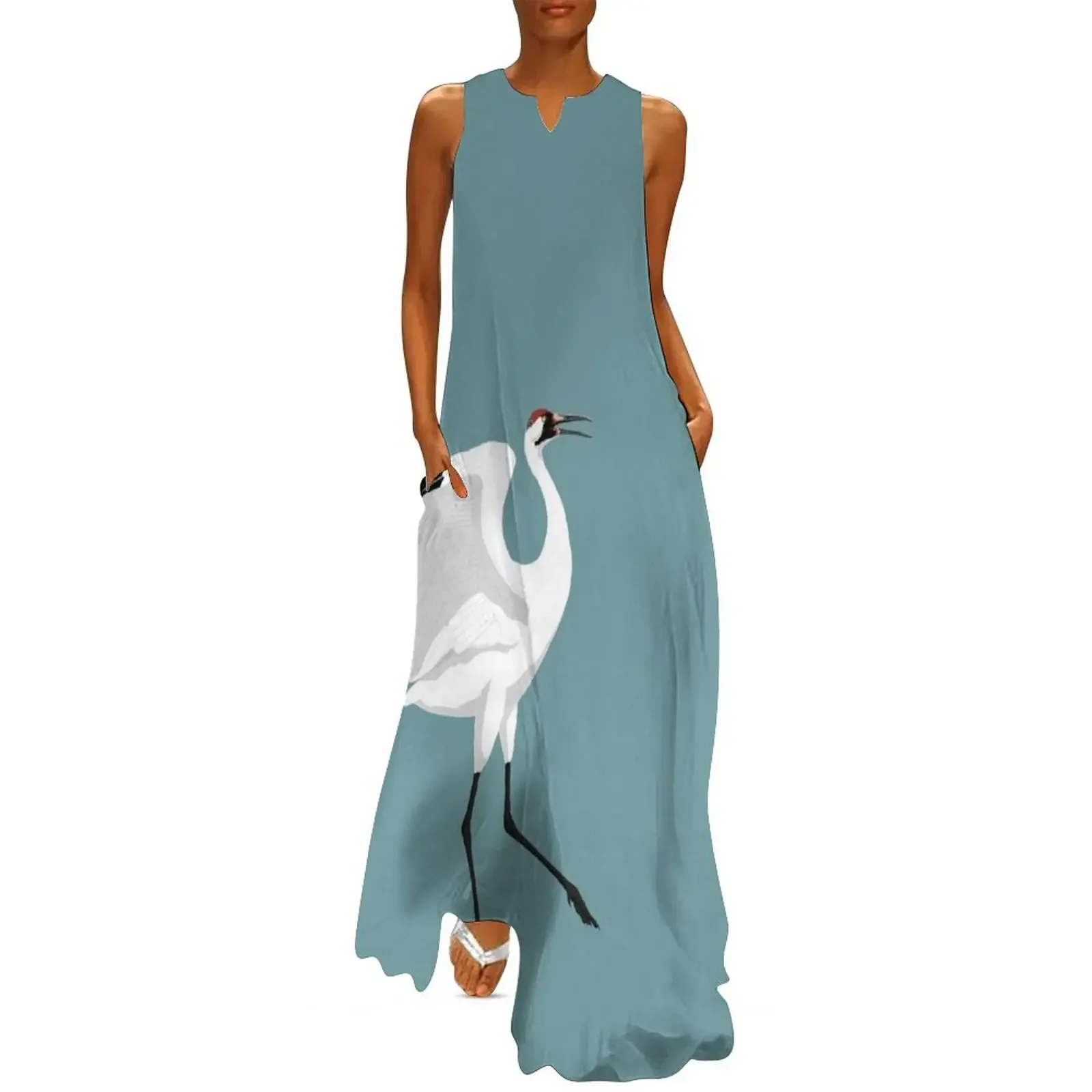 

Whooping Crane (Support the International Crane Foundation) Long Dress long sleeve dresses Cocktail of dresses Dress