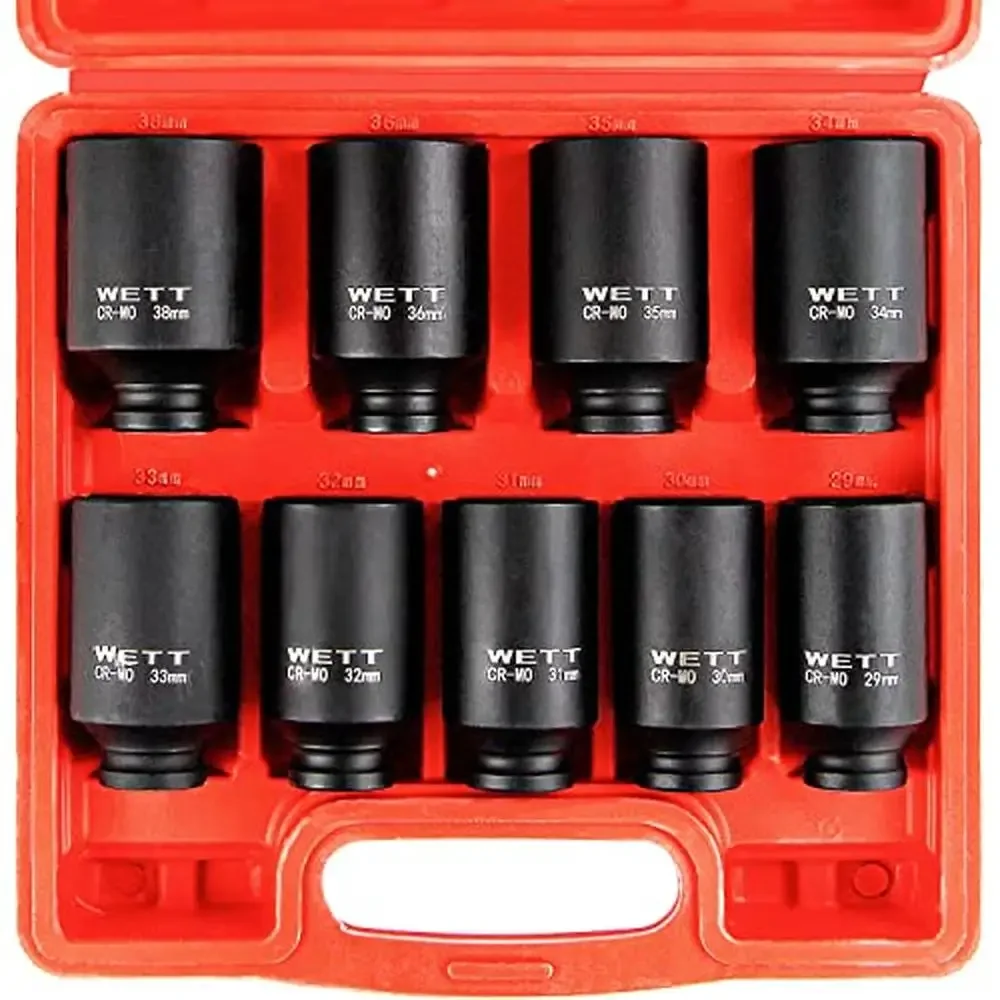 9-Piece Metric CR-MO Impact Socket Set Spindle Axle Nut 1/2