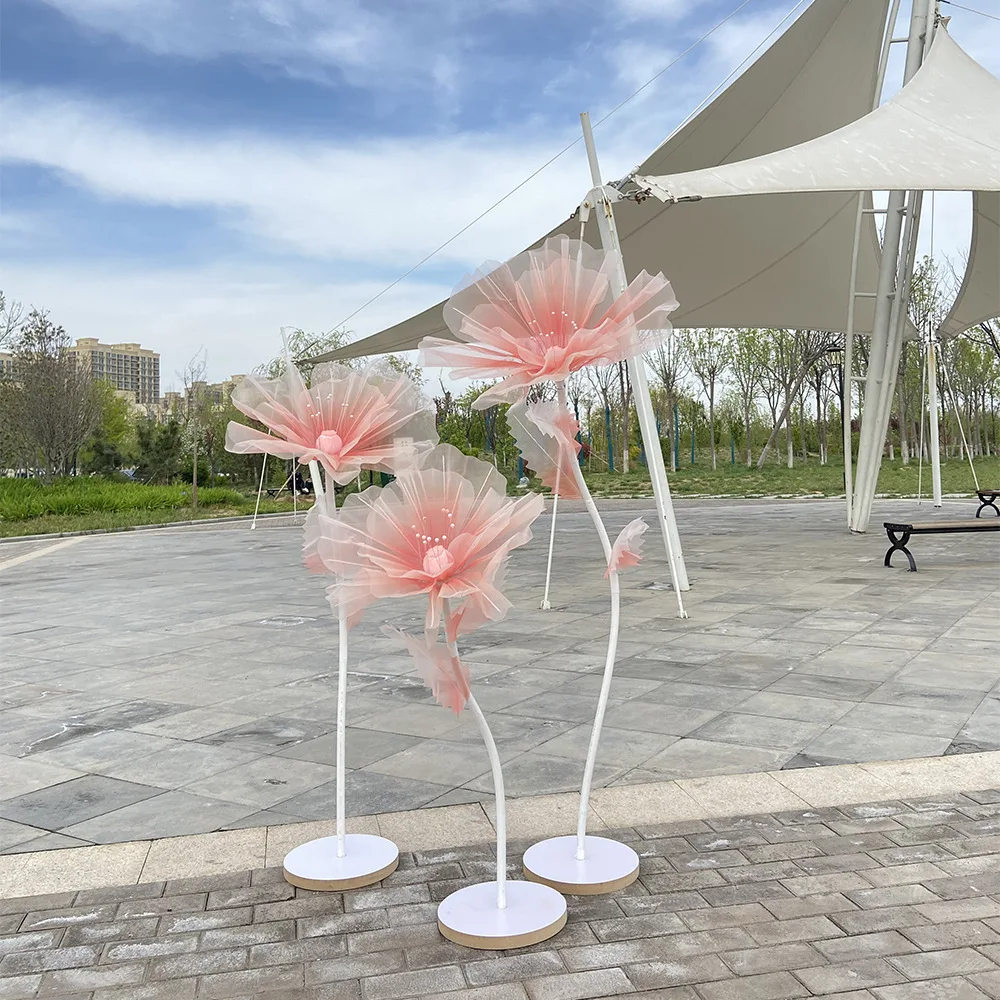 Simulation Poppy Silk Yarn Flower for Wedding, Outdoor Stage Setting, Giant Rose Decoration, Photograp Props, Artificial Flowers