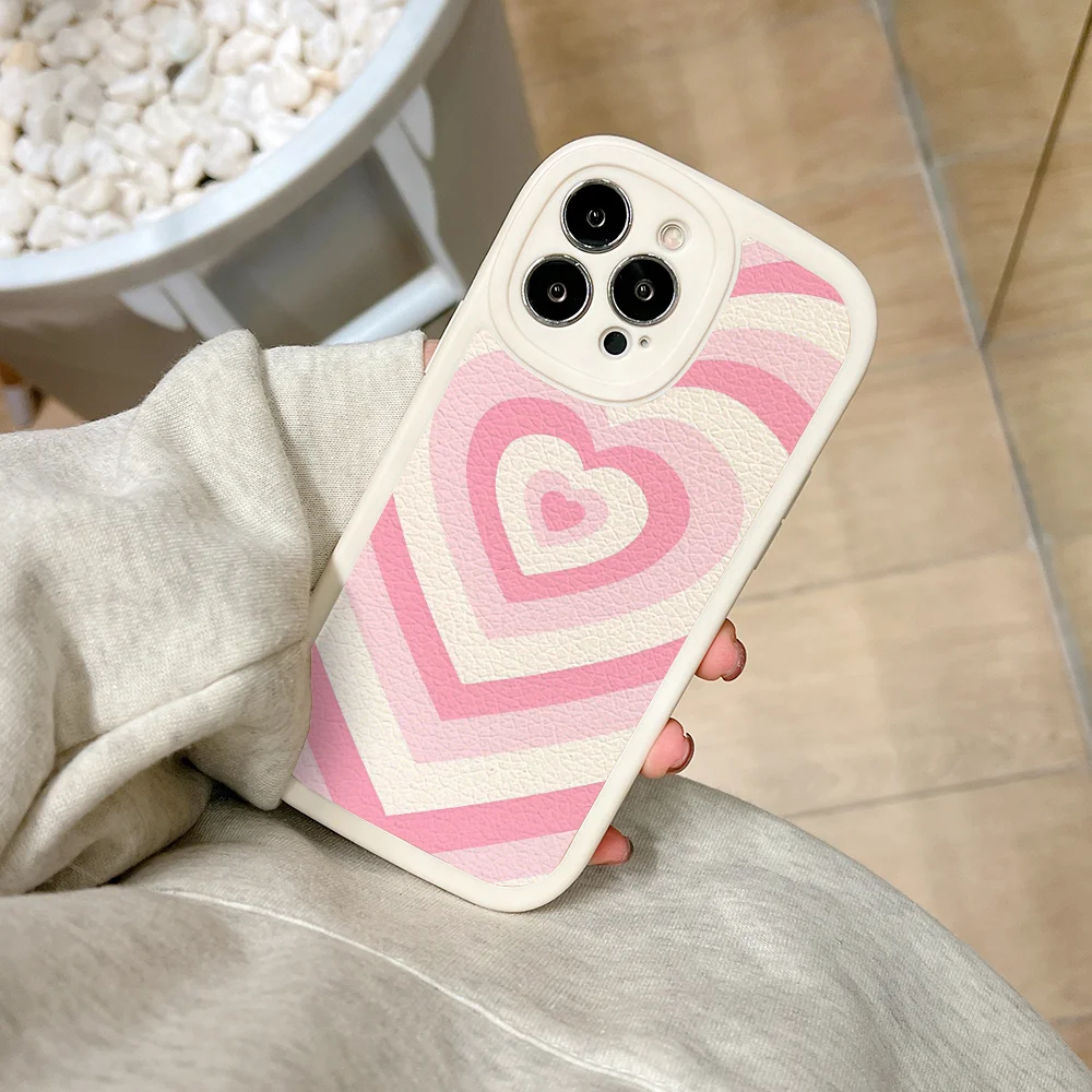 Rose Latte Heart Phone Case For IPhone 11 12 13 14 15 Plus Pro Max PU Leather Silicon Soft Cover