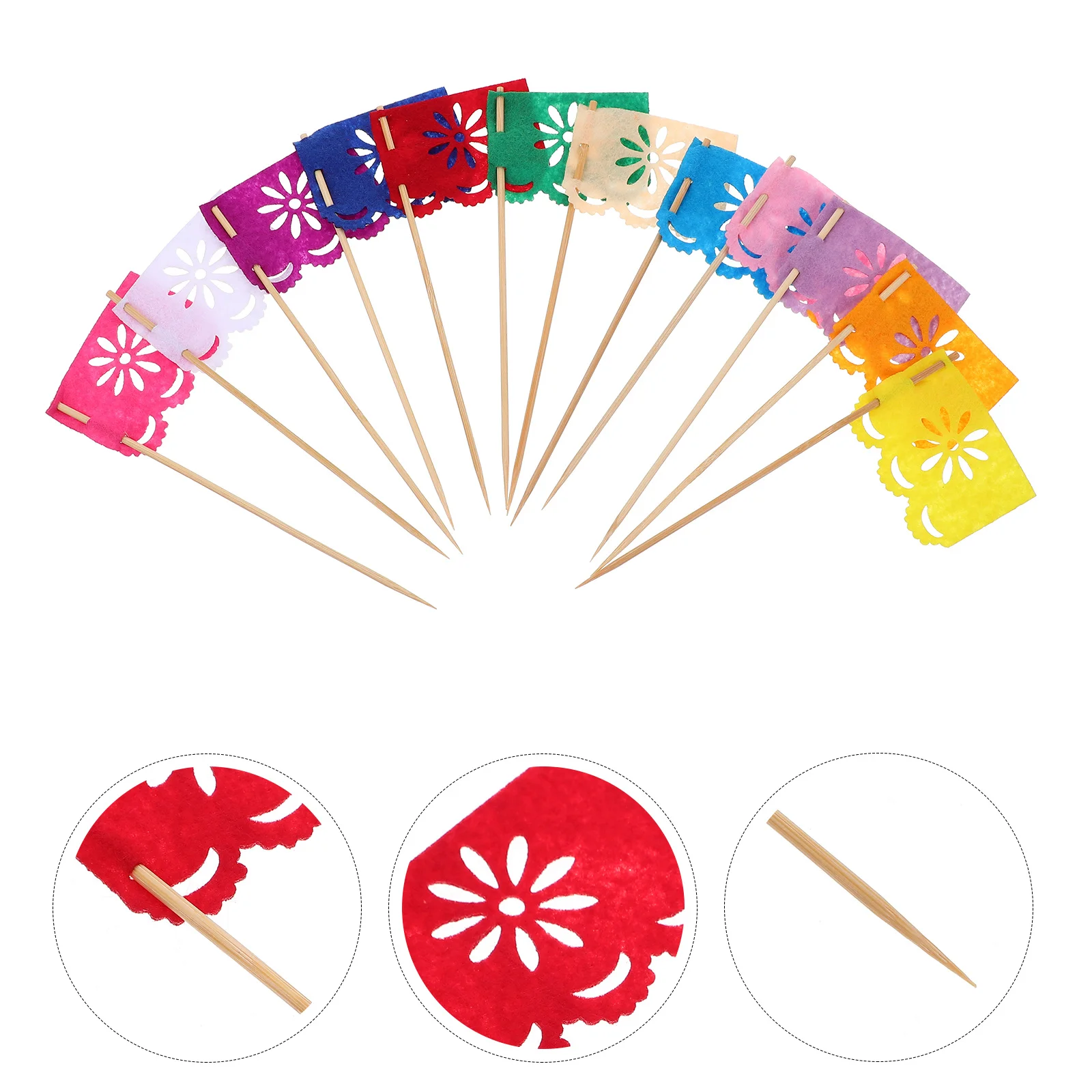 

24Pcs Day of The Cake Picks Multi-Color Mexican Flag Cupcake Topper Dessert Flag Cake Decoration Party Supplies