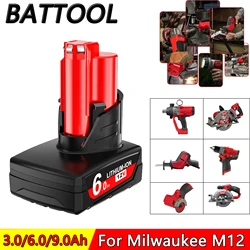 12V Rechargeable Battery 3.0/6.0/9.0Ah For Milwaukee M12 XC 48-11-2410 48-11-2420 48-11-2411 12-Volt Cordless Tools Battery