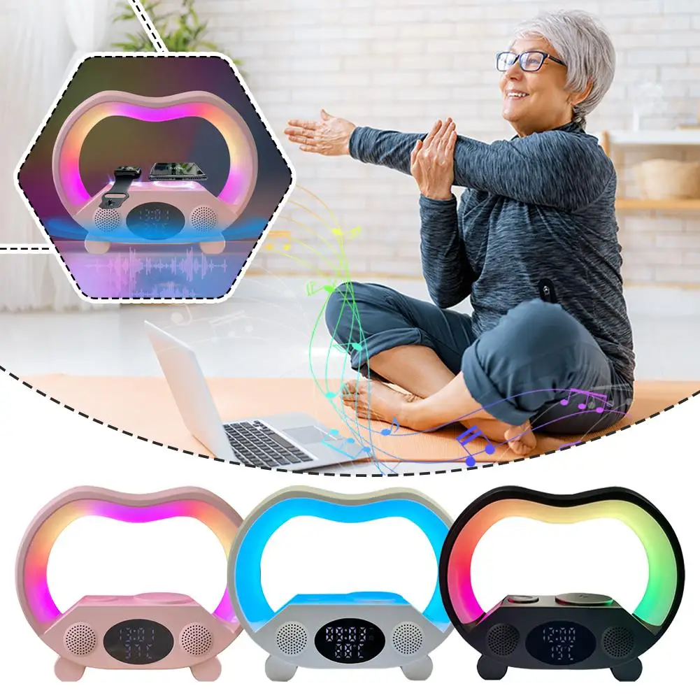 Multifunction Rgb Night Light Wireless Bt Speakers With Wake Charging Alarm Wireless Sunrise Up Clock Fast Bedroom Li X7p4