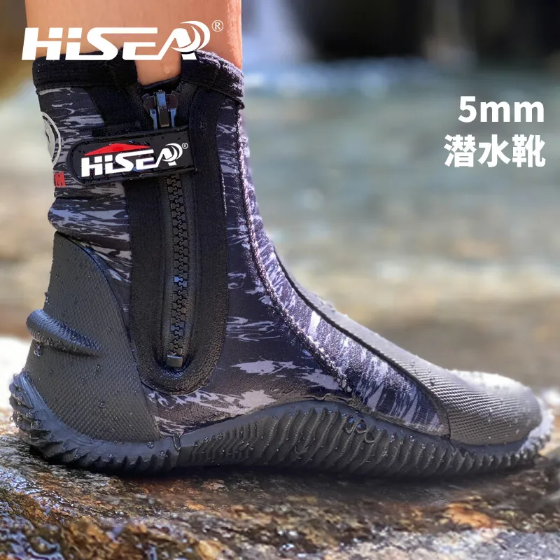 Hisea 5MM HIgh Boots SCR Neoprene Warm Winter Water Sport Surfing Fishing Scuba Diving Shoes Anti Scratch Beach Boots Shoes