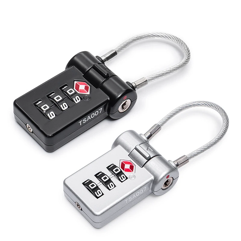 Luggage Customs Lock Password Padlock with Steel Cable TSA Suitcase Security Lock 3 Position Resettable Lock Combination Lock
