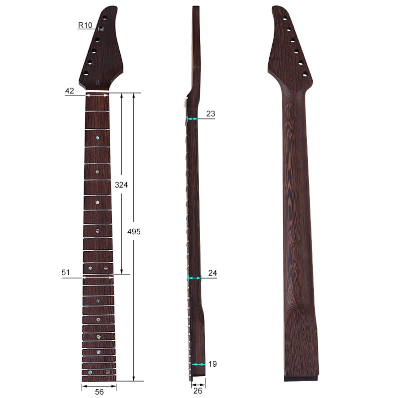 Electric Guitar Neck Wenge 6 Strings Satin Matte 24 Frets Guitar neck for Electric Guitar 5.6cm Heel Width