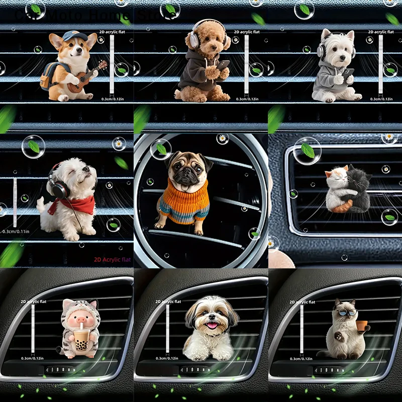 

【DM】Acrylic Car Vent Clip Aromatherapy Air Freshener Holder 2D Decorative Clip For Car AC Vents
