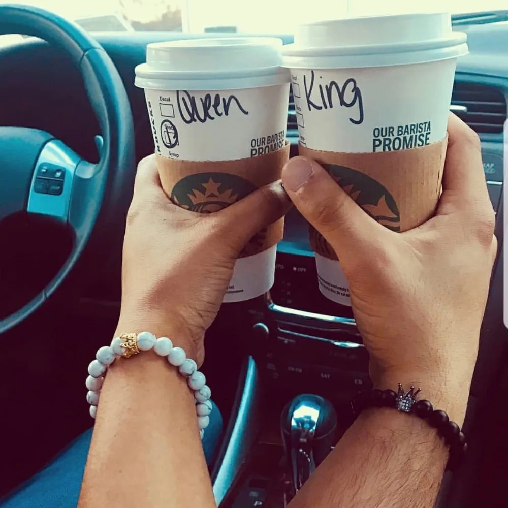 Poshfeel Cz クラウンチャームビーズのカップルのブレスレット愛好家 8 メートル天然石ビーズブレスレットセットバレンタインデーのギフト MBR170283