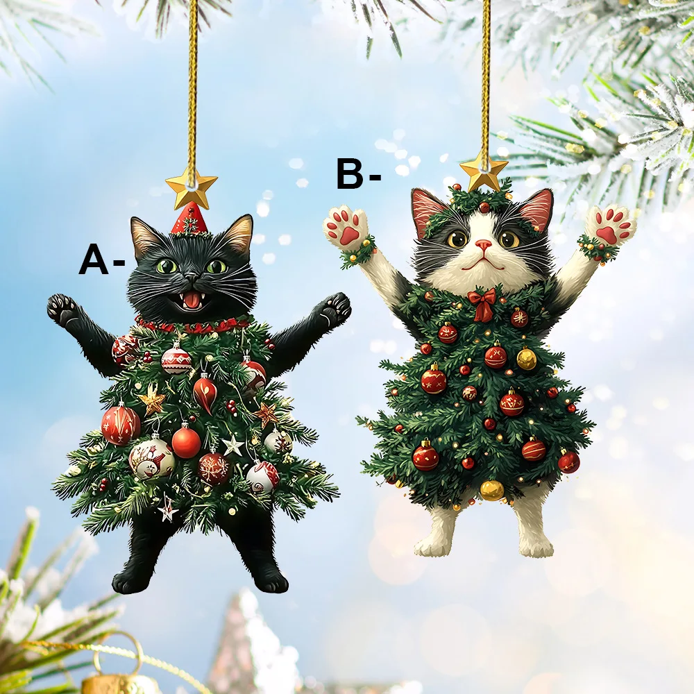 1PCS Christmas Tree Pendants Acrylic Cute Cat Hanging Ornaments For Wall Xmas Tree Decorations Party Supplies New Year Gifts