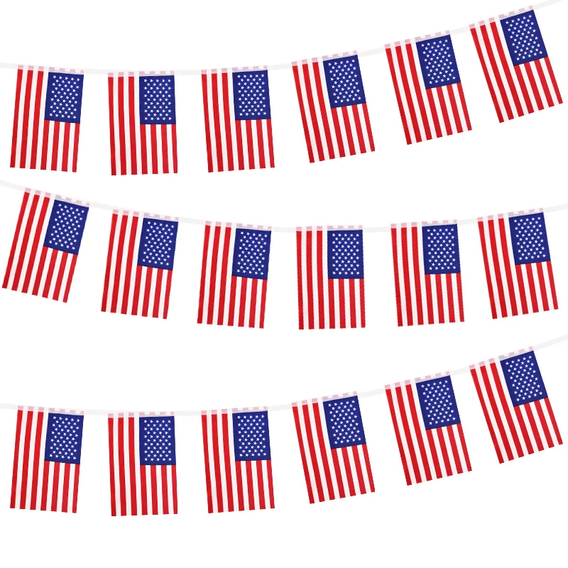 5/8/10m 14x21cm American Flag String America USA Bunting Banner Small US String Flags Stars Stripes United States American Flags