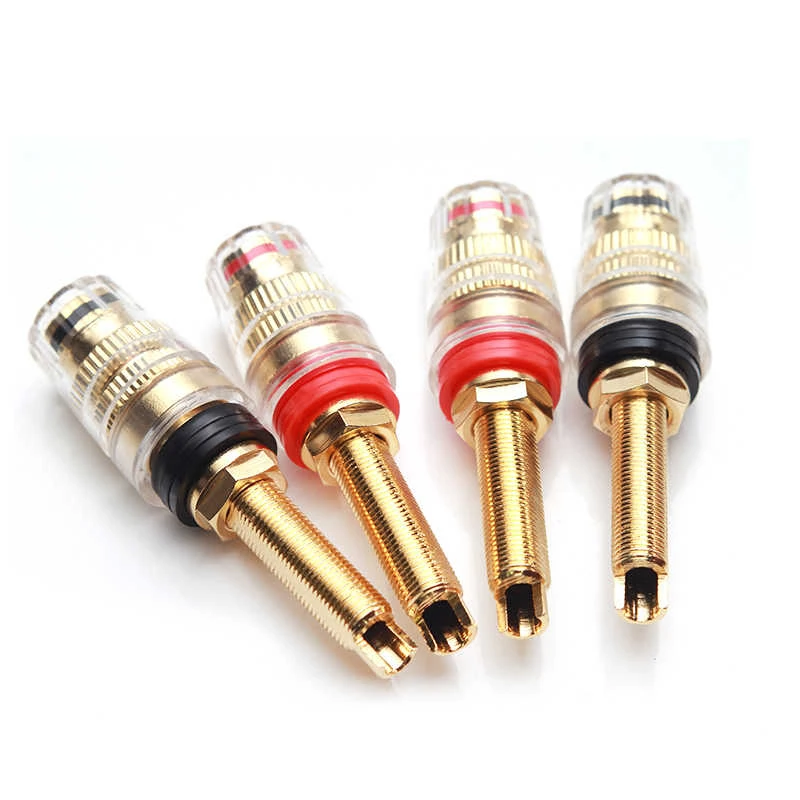 M8 Copper Gold-plated Terminal Block M8 Extension Rod Ordinary Speaker Amplifier Connector Plug with 4mm Banana Hole Red Black