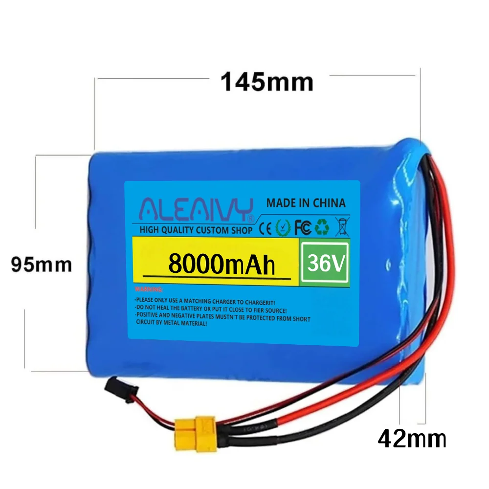 10S2P 36V 8000mAh Lithium Battery Pack 250W 8000mAh 42V, Compatible for Cooter Vehicle Ultra Thin Portable Battery with BMS