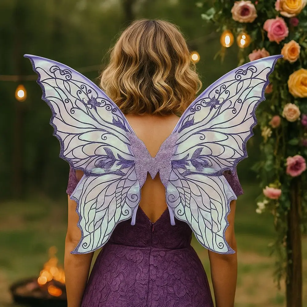 أجنحة الفراشة الملونة الجنية تألق الأورجانزا أشرطة الكتف المرنة أجنحة تأثيري التدرج شير اليدوية فستان أجنحة