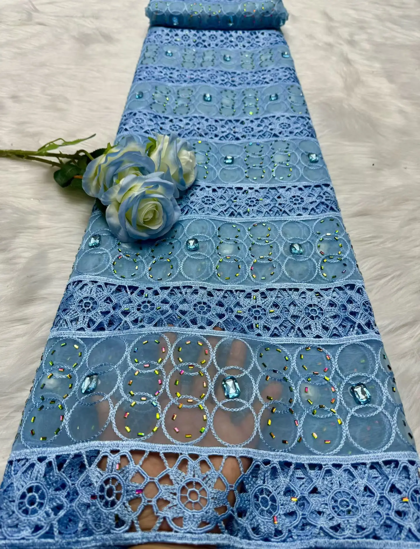 

Luxury New African Chiffon With Stone High Quality Embroidery African French Chiffon Guipure Lace Fabric For Party Dress Hm224-1