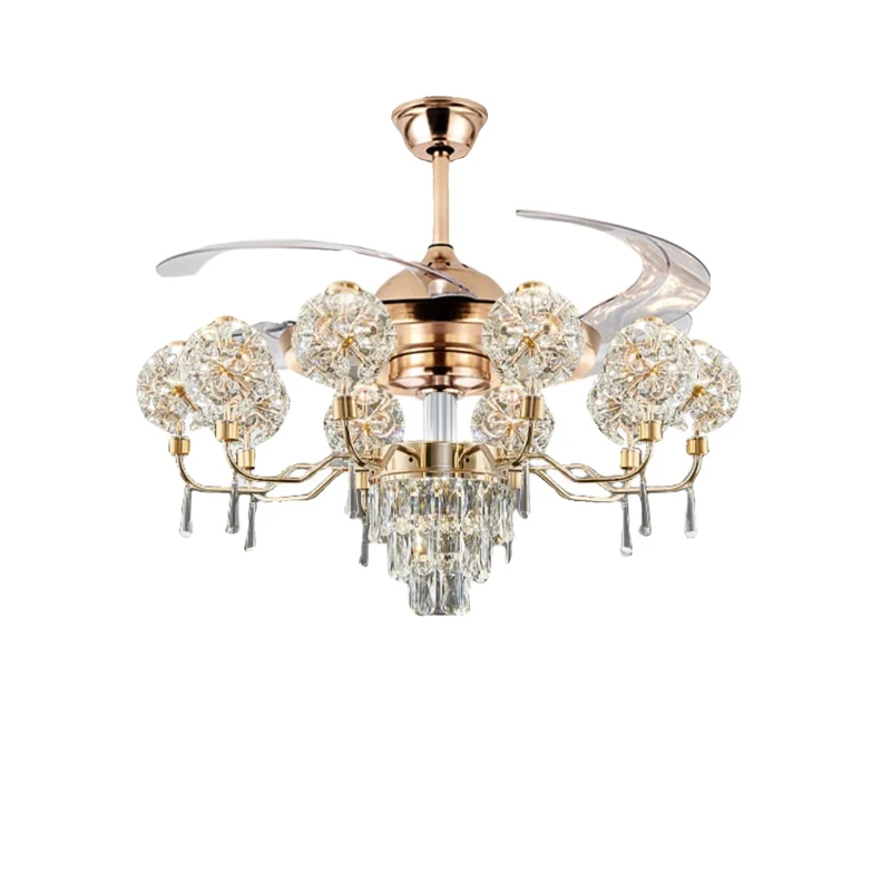 BOSSEN-Ventilateur en cristal doré, taille maximale de 52 pouces, corps en fer, lustre décoratif pour la maison, salon, salle à manger