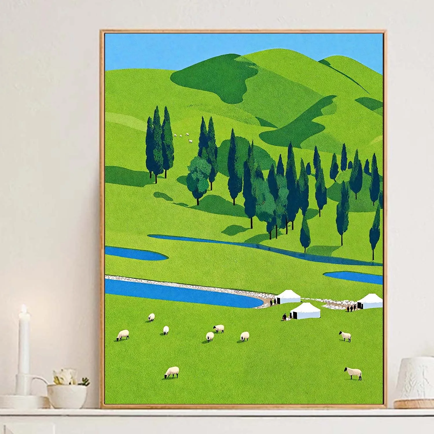 

2-0011 Realistic Pine Tree Landscape Oil Painting, Detailed Nature Scene, Office Decor