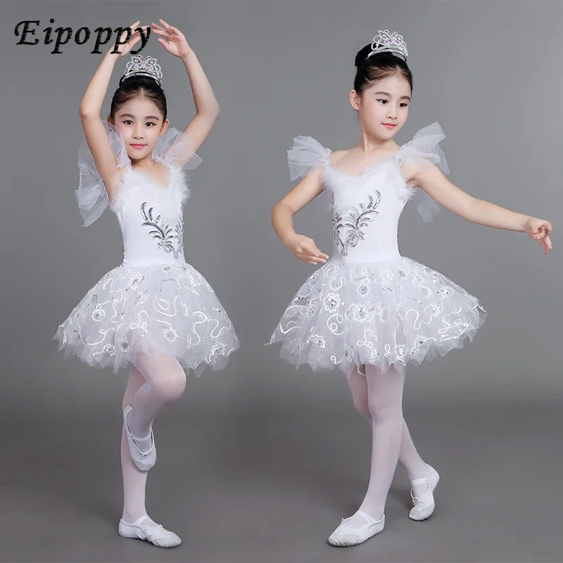 

Ballet Skirt Little Swan Dance Skirt Girl's White Gauze Skirt Ballet Performance Clothing Pettiskirt Practice Clothing Children