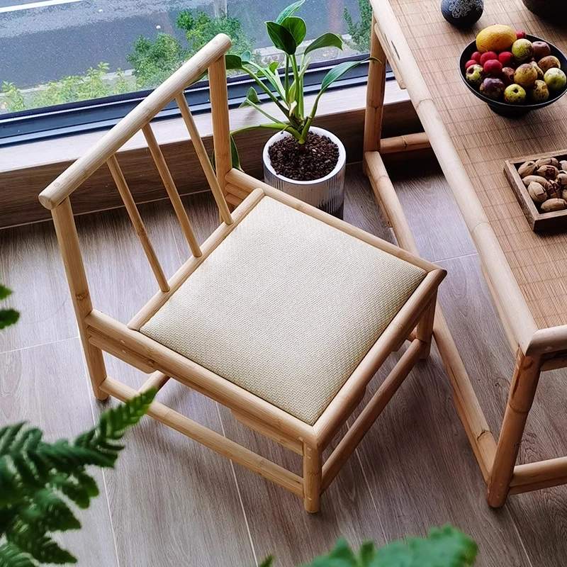 Modern Rattan Bamboo Chair Japanese Style Tatami Short Legged Chair Living Room Furniture Bamboo Backrest Seat Rattan Hand Craft