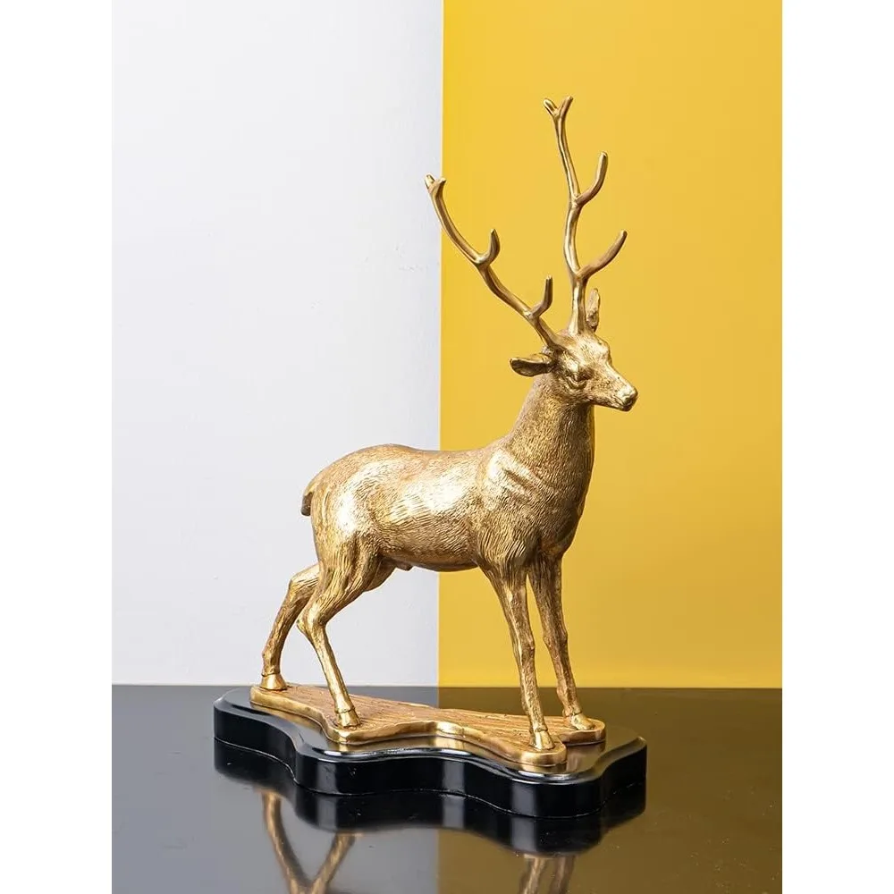 Golden Bronze Stag Statue Metal Deer Sculpture Decoration, Suitable for Home Decoration 16.9 '' Popular Antique Copper Material