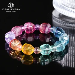 JD Natural Multicolor Fluorite Faceted Irregular Bead Bracelets Women Genuine Luxury Reiki Healing Stretch Bangles Female Gifts
