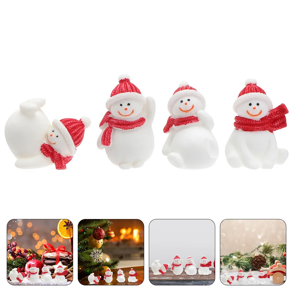 

4Pcs Snowman Resin Decorations Mini Xmas Christmas Desktop Ornaments Party Supplies Window Adornments Micro Landscape Props