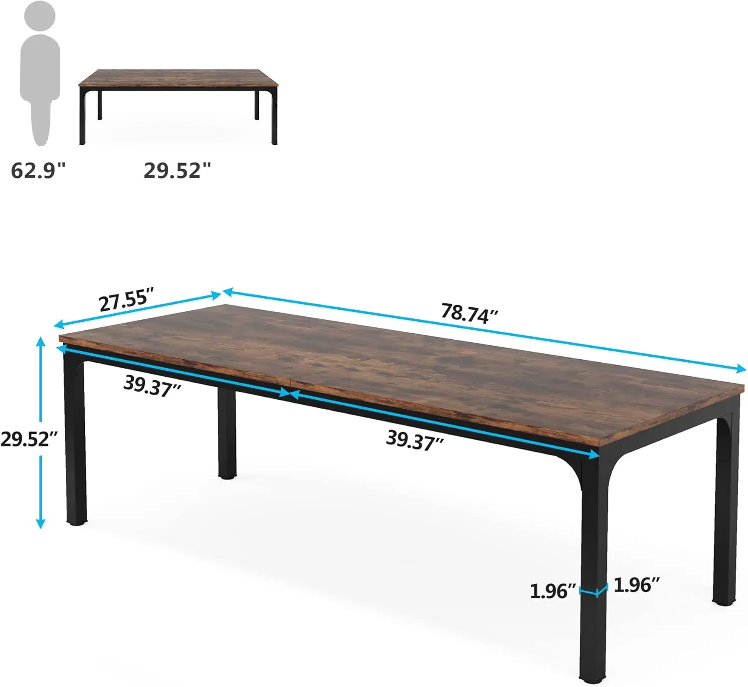 Mesa de escritório doméstico Tribesigns para 2 pessoas, mesa de computador extra longa de 78,7", estação de trabalho dupla para escritório doméstico, mesa de trabalho