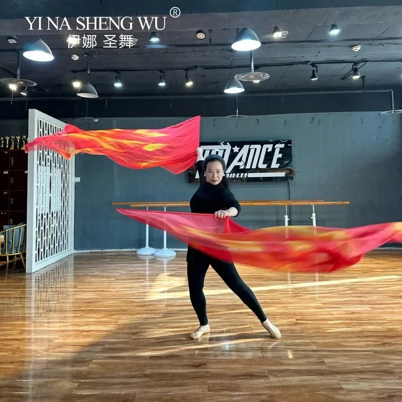 New Belly Dance Stage Props Chiffon Gradient Scarf Red Flag With Stick Egyptian Dance Praise Flag Dance Performance Prop Flag