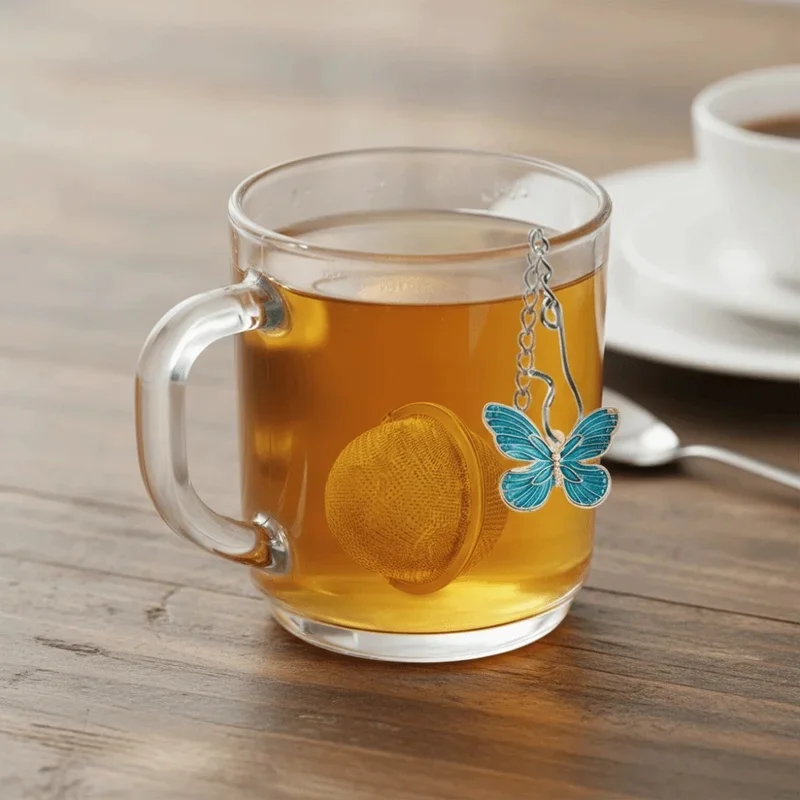 2 PCS Stainless Steel Tea Infuser Wine Glass Charm Butterfly Bee Pendant Chain Rust Proof Fine Mesh Filter Ball