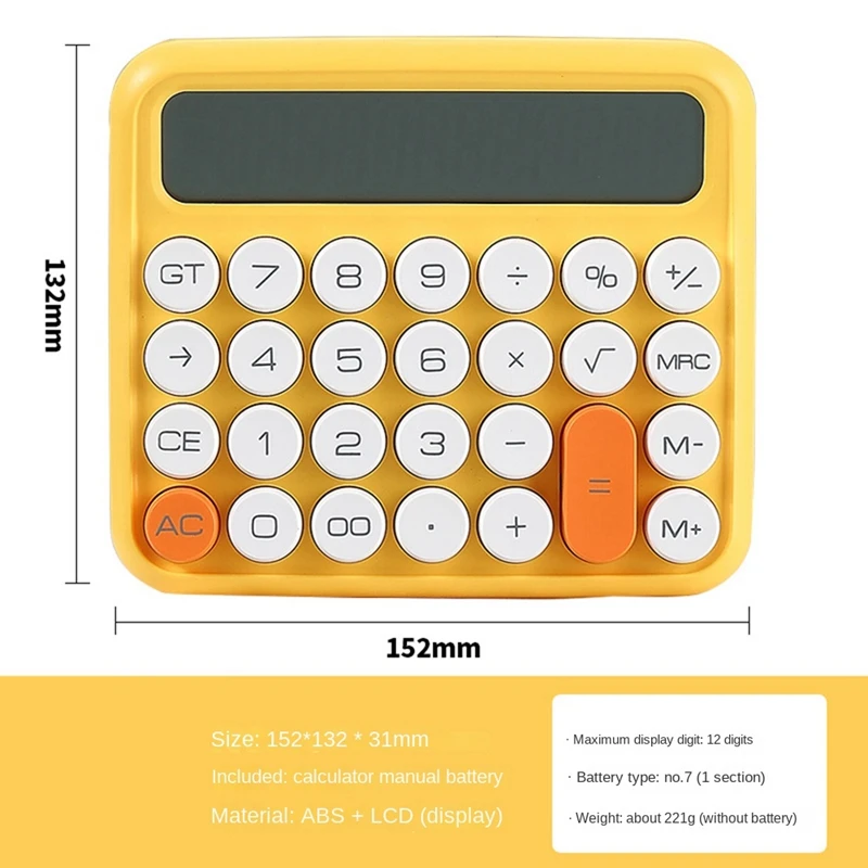 Calculadora cuadrada de 12 dígitos, dispositivo de papelería con pantalla Lcd grande, portátil, para oficina y escuela