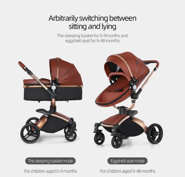 Luxury Baby Stroller,AGAPE Leather High View 3 in 1 Stroller For 0-3 Years,360 Ratetion Design High Quality 4 Wheels Baby Pram