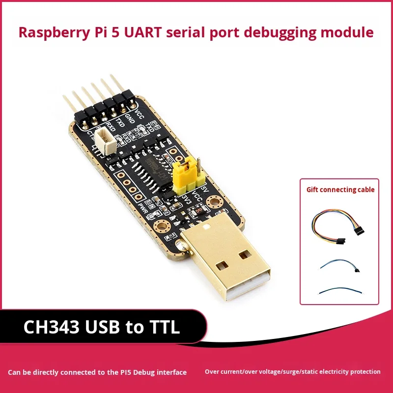 Waveshare Pi UART Debugger Serial Port Debugging Module USB Type-A Interface 1.2Mbps High Baud Rate Transmission Raspberry Pi 5