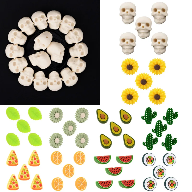 

5pcs BPA Free Silicone Baby Teether DIY Cartoon Daisy Fruit Silicone Beads Baby Teething Toy Rodents Molar Teethers Accessories