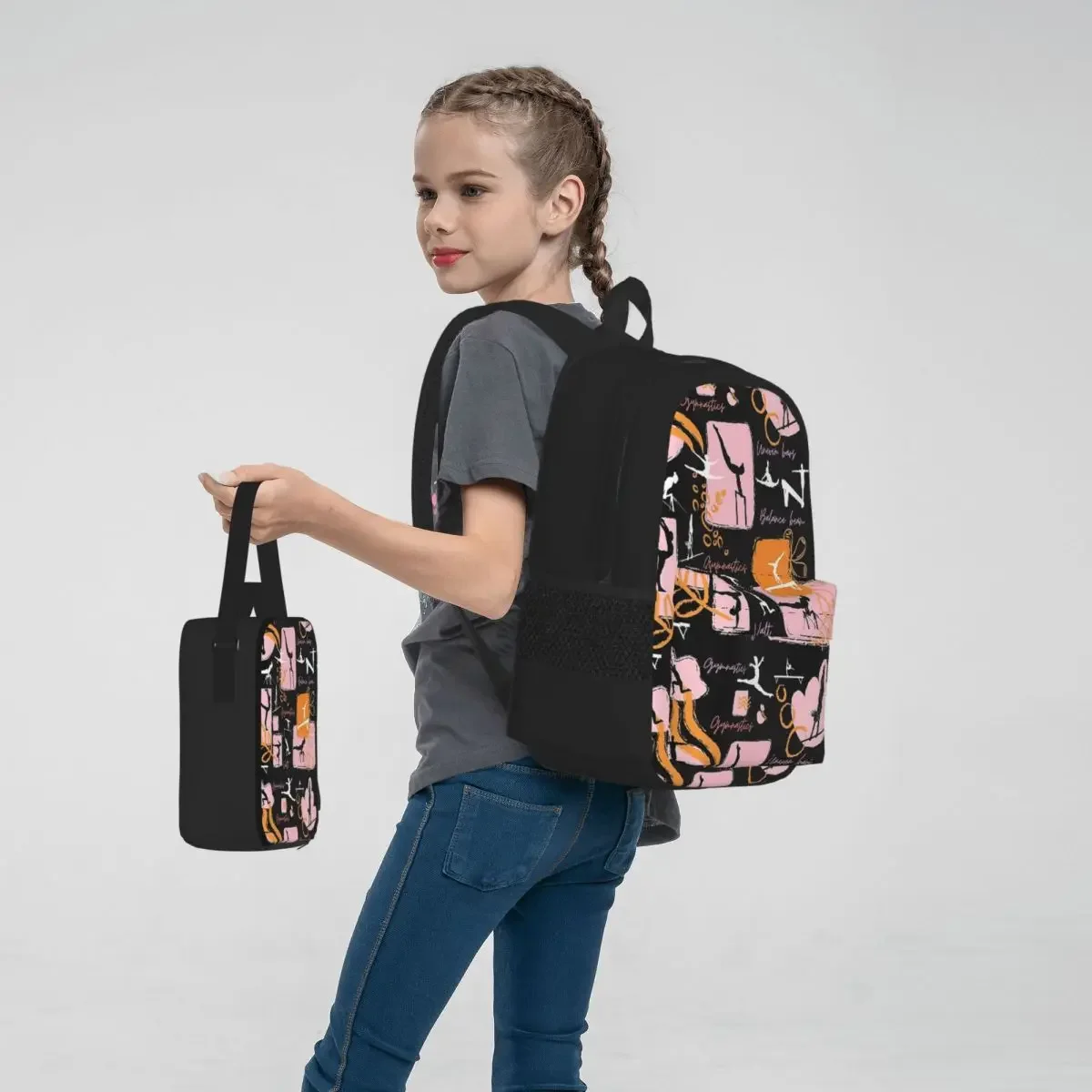 Artistic Gymnastics Print Backpacks Boys Girls Bookbag Children School Bags Cartoon Rucksack Lunch Bag Pen Bag Three-Piece Set