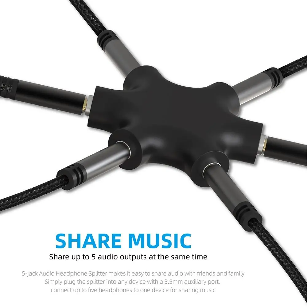 1Pcs 3.5mm Jack 3.5mm Audio Headphone Splitter 1 Male to 5 Female 20cm Cable Multi Port Audio Splitter Adapter 5 Way Port