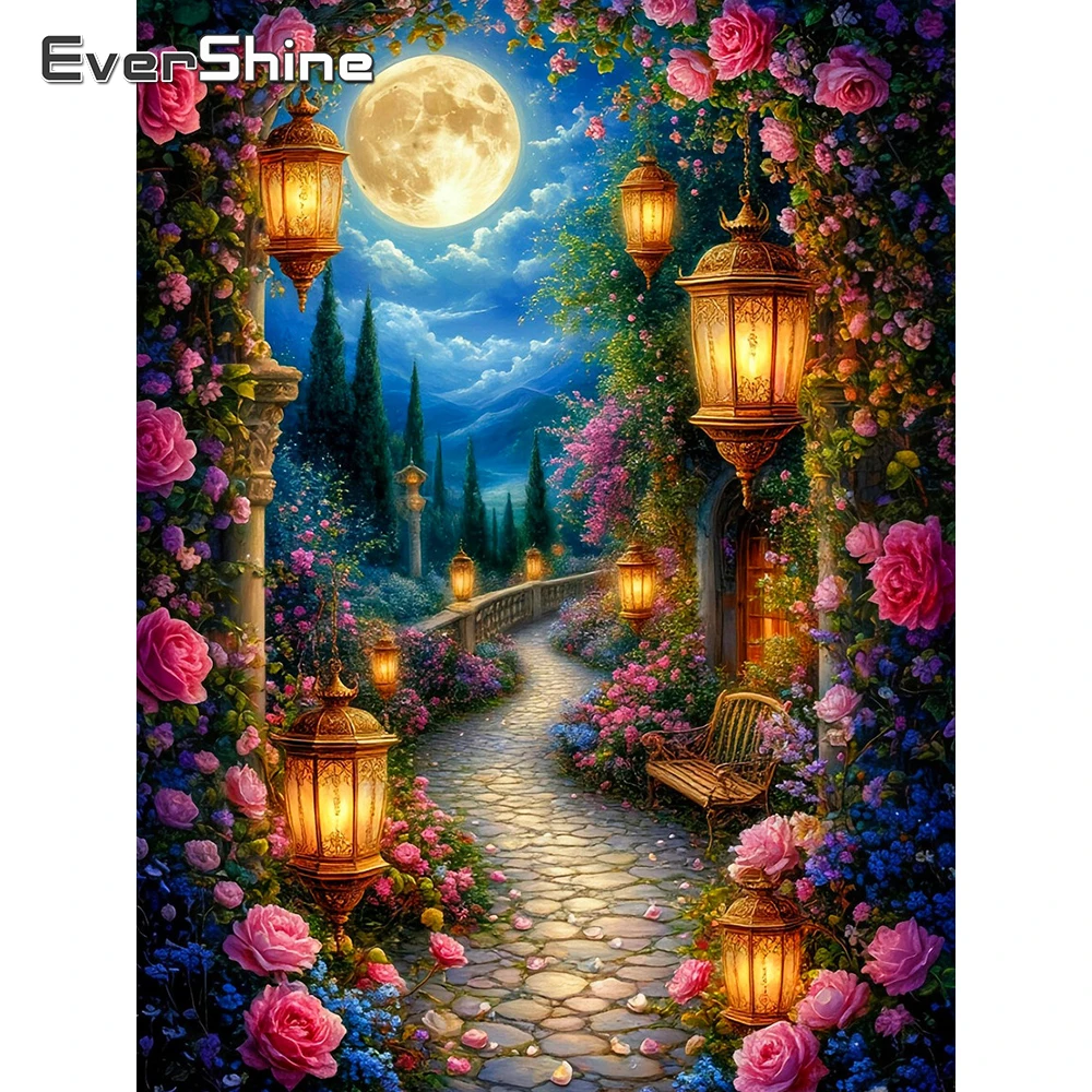 Evershine 5D Diamond Mosaic Street Full Square Embroidery Flower Craft Kit Cross Stitch Painting Landscape Home Decor