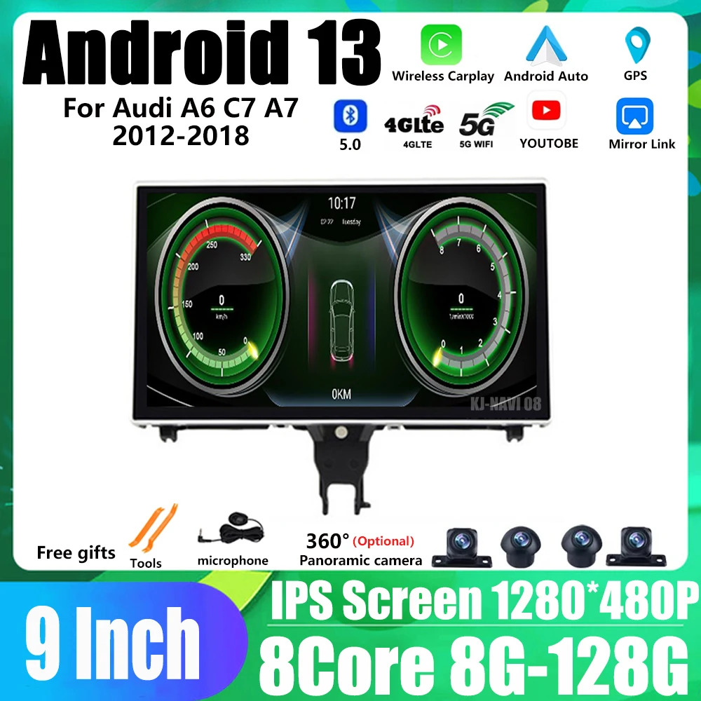 

Android 13 For Audi A6 C7 A7 2012-2018 Car Multimedia Player Auto 9'' Stereo Radio WIFI 4G Carplay BT IPS Touch Screen GPS