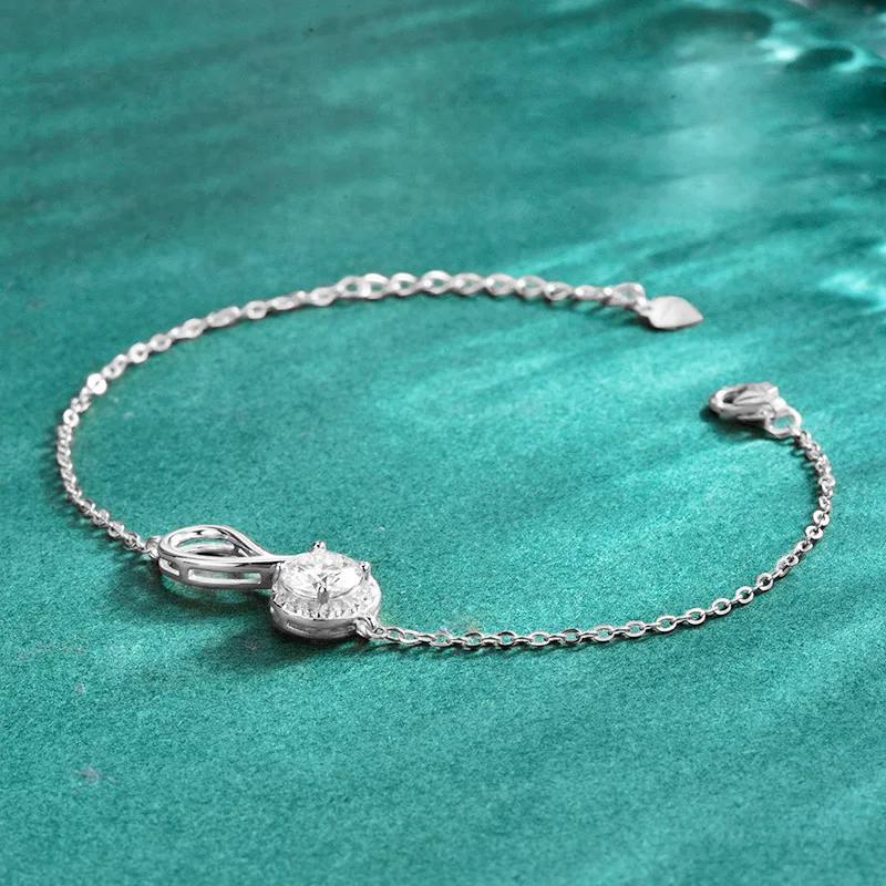 Infinity Half Halo D Color Moissanite Bracelet 925 Sterling Silver Adjustable Eternal Love Anniversary Gift for Women