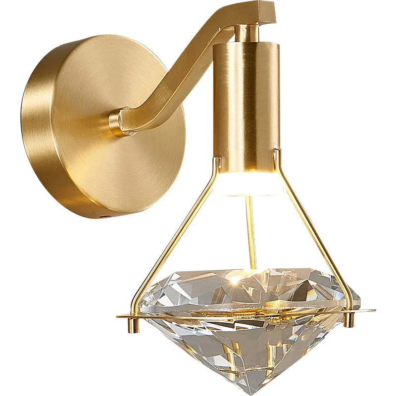 Postmodern Copper Wall Lamp Luxury Crystal Bedroom Bedside Nordic Creative Diamond Living Room Background Lighting