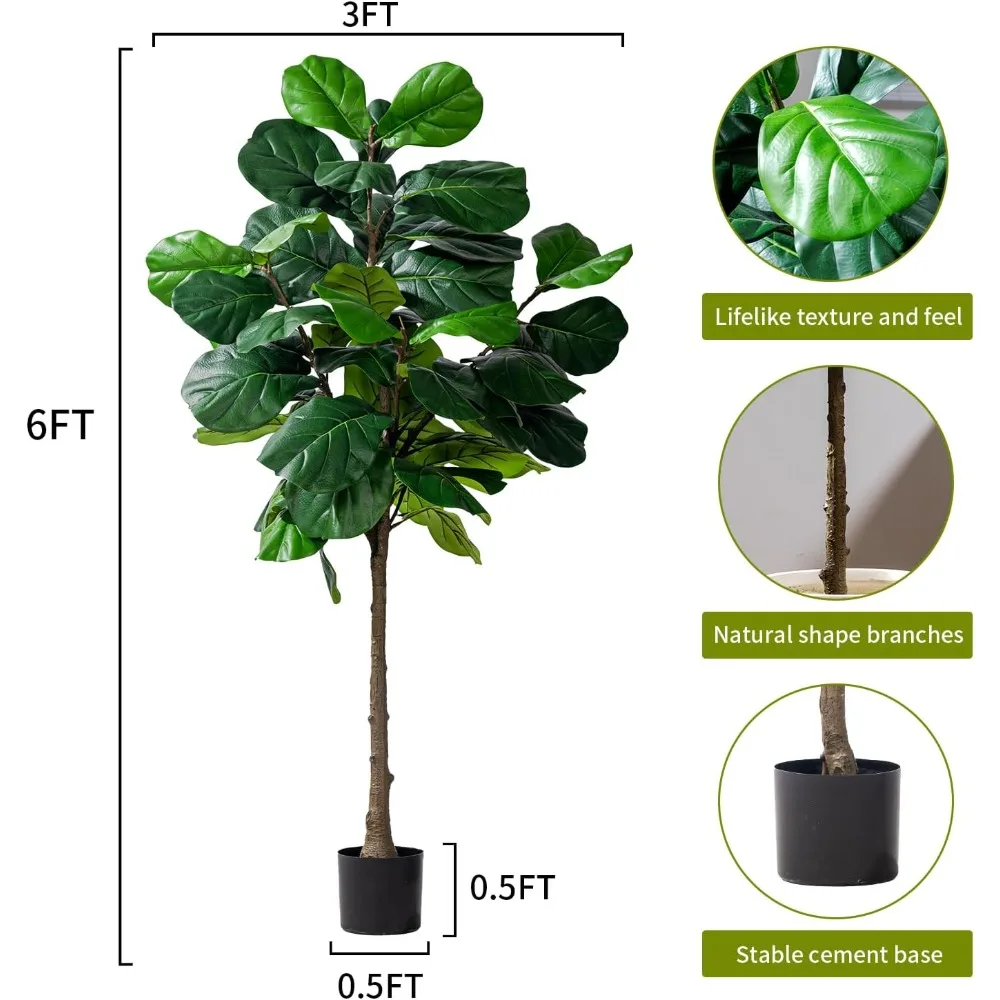 Folha de violino artificial alta de 6 pés Árvore Ficus Lyrata com pote para decoração de casa