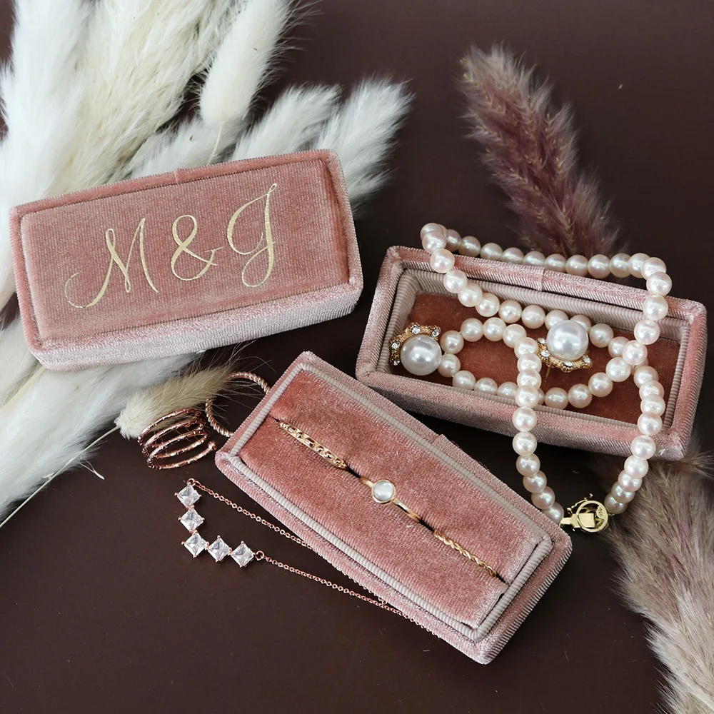 맞춤형 벨벳 반지 상자, 결혼 약혼 트리플 링 상자, 신부 사진 소품, 웨딩 장식, 빈티지 링 케이스, 3 슬롯 