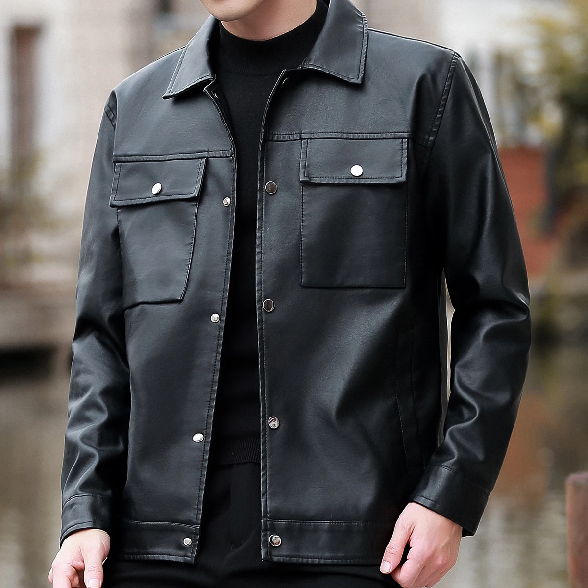 Roupas Masculinas chaqueta de cuero transpirable cómoda ropa de hombre de alta calidad moda Casual estilo ropa de calle Parkas con solapa