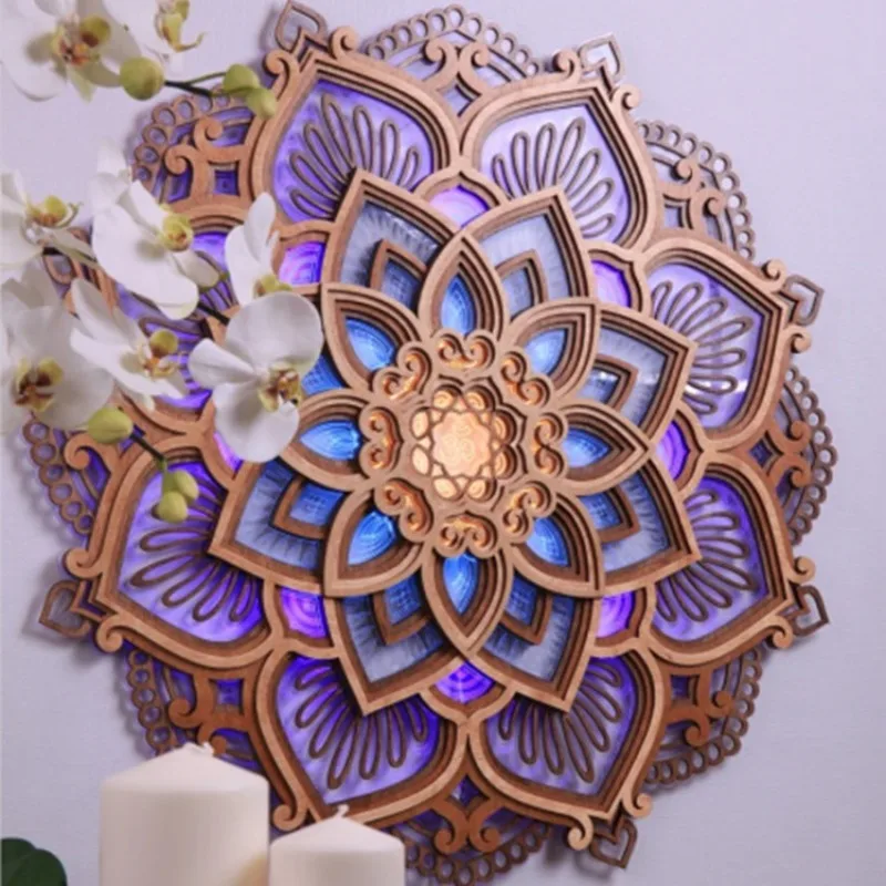 Creative Wall Accents Wooden Stereoscopic Flowers Wall Accents Yoga Studio Aesthetic Night Light Home Decoration Accessories