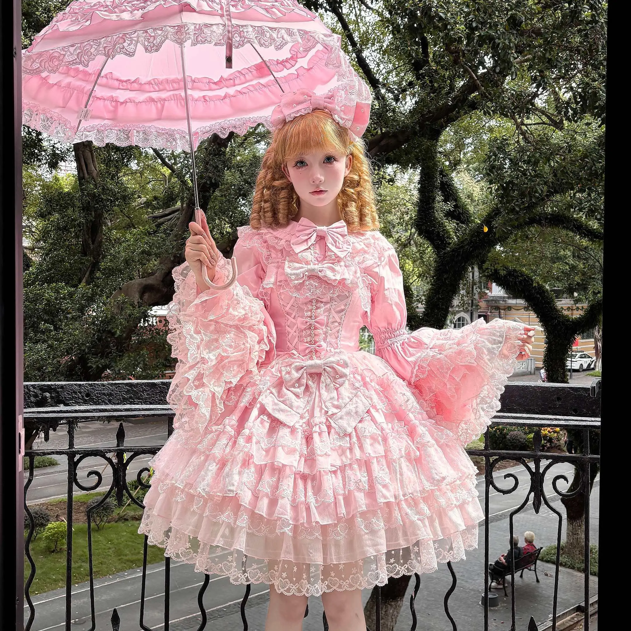 Original Lolita Pink Flower Wedding Dress Jsk Girls Summer Sweet Slim-Fit Elegant Lace Edge Princess Dress Y2k Fairy Dresses