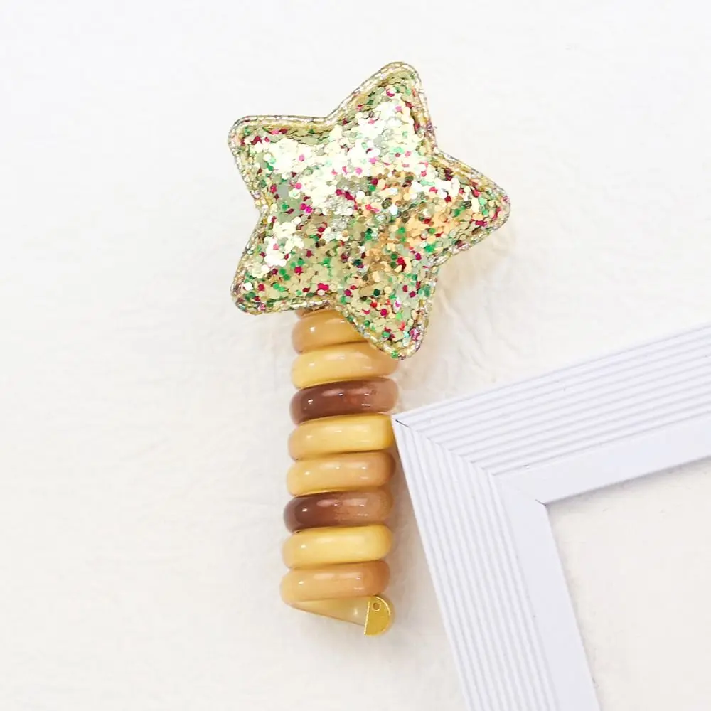 Línea de cable de teléfono elástica para niñas, paquete de cabello de Color caramelo DIY, cordón de teléfono, soporte de cola de caballo de estrella, lindo