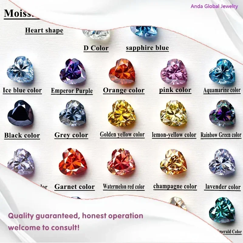 Moissanite Stone Heart Shape VVS1 Combination chain Charms Beads with  Certificate for Advanced Jewelry Making Materia