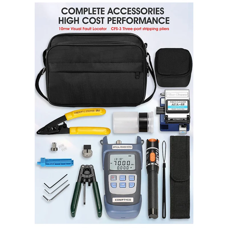 

Набор инструментов для оптоволокна FTTH с скалывателем волокна -70-+10 дБм Измеритель оптической мощности Визуальный локатор неисправностей 10 МВт-AT36