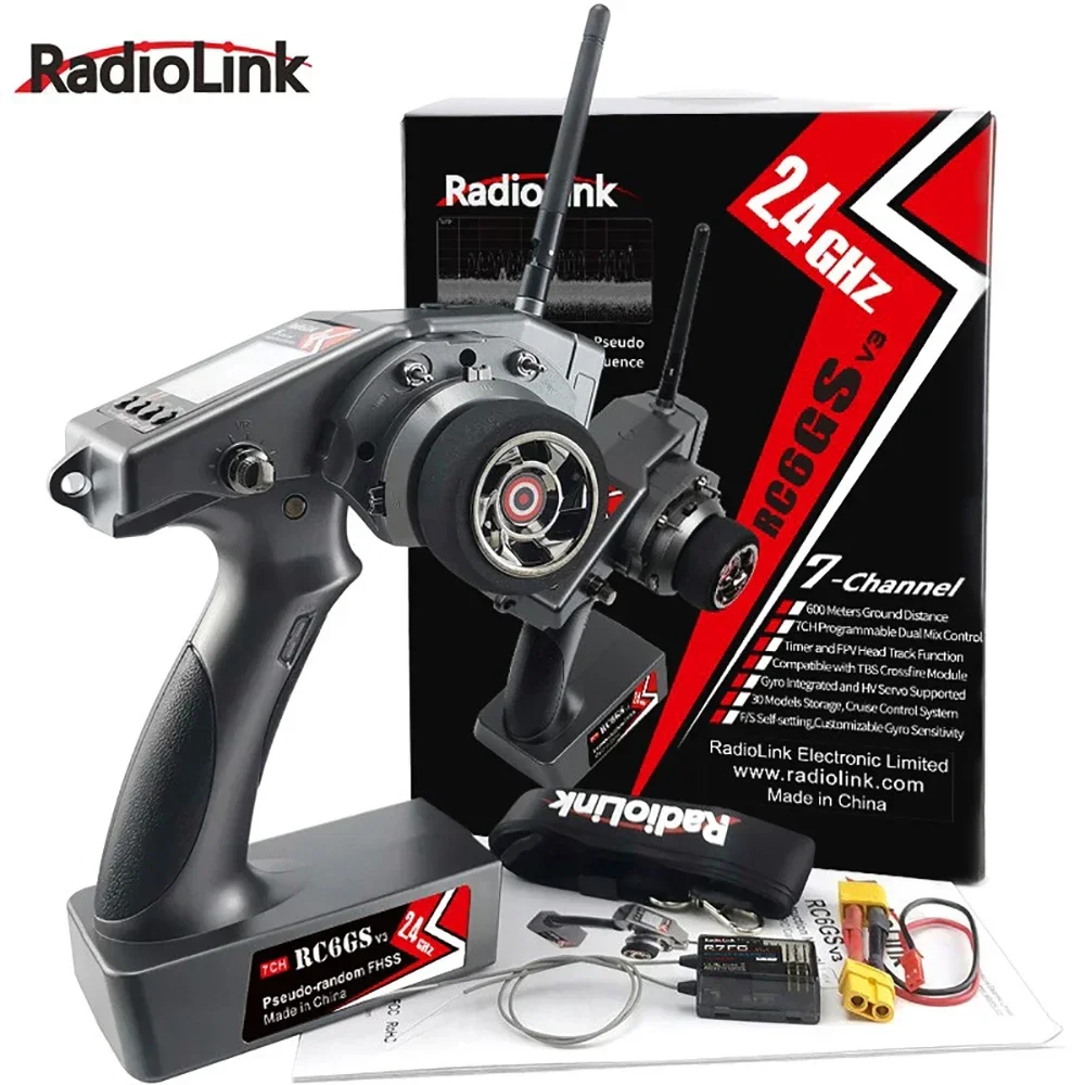 

Радиопередатчик Radiolink RC6GS V3, 2,4 ГГц, 7 каналов, с приемником R7FG, Гироскопическая Телеметрия для радиоуправляемого автомобиля, лодки