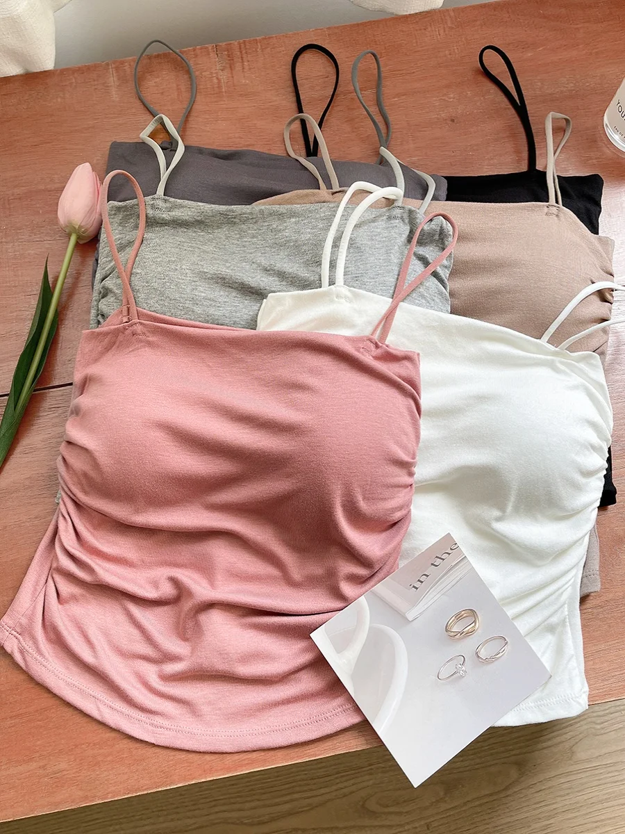 Renasolid Color 다목적 탱크 탑 가슴 패드 Innerslims 슬리밍 자른 짧은 길이 여성용 세련된 겉옷 