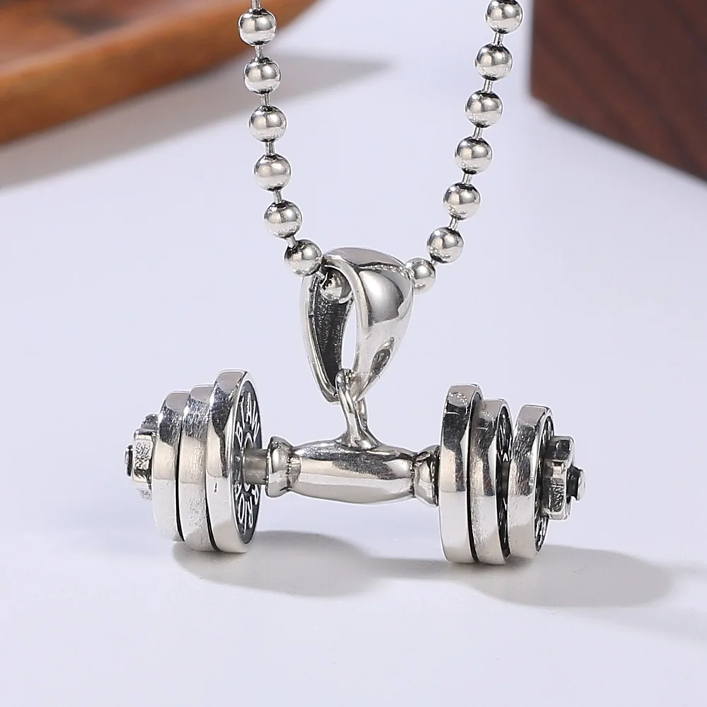 BOCAI S925 Pure Silver Retro Light lLuxury Personality Dumbbells Pendants Gifts For Couples